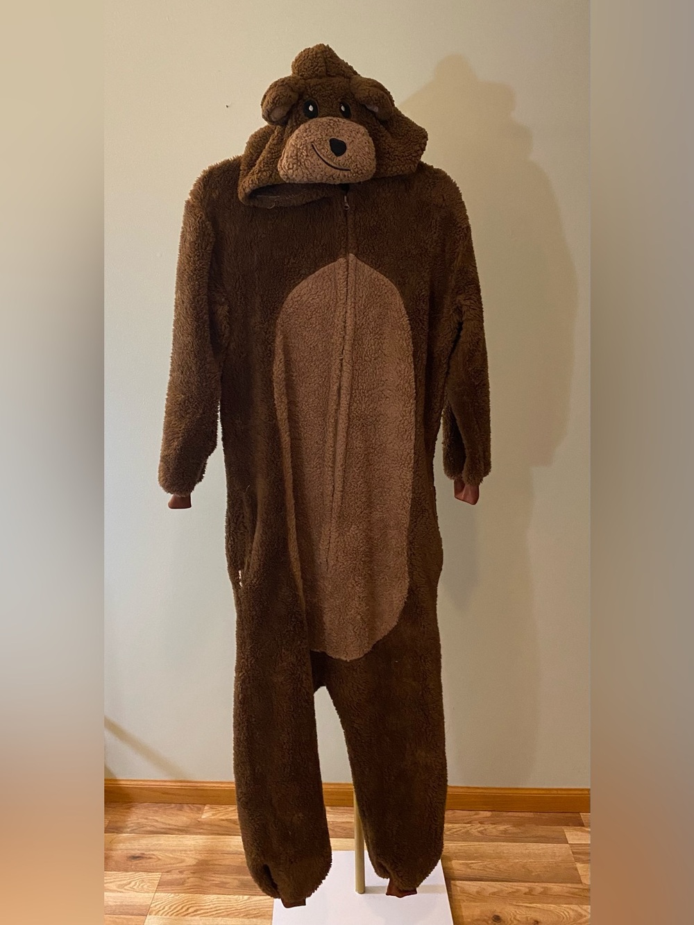 Brown Bear Costume Onesie - Plush Hooded Pajamas Size Medium